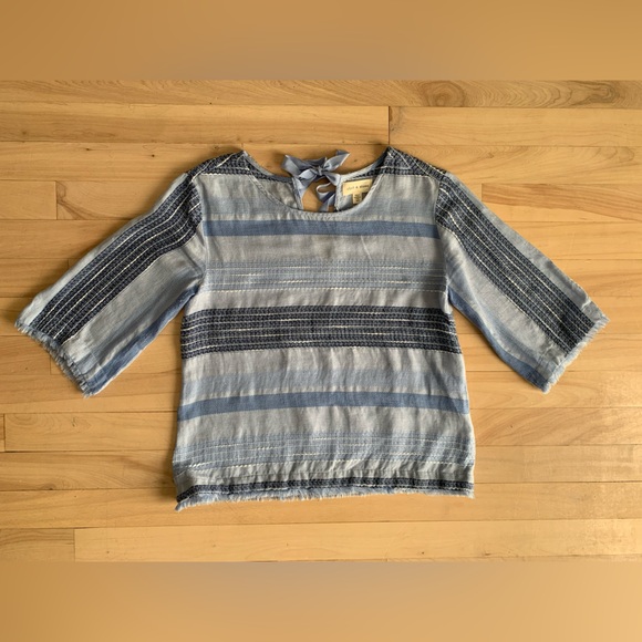 CLOTH & STONE by Anthropologie - Linen Bella Dahl 3/4 sleeve Frayed Hem Top - Picture 3 of 12